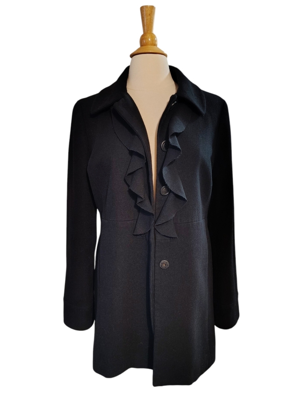 J Crew Women's Classic Black Ruffle Front Wool Blend Winter Lined Coat Black 12